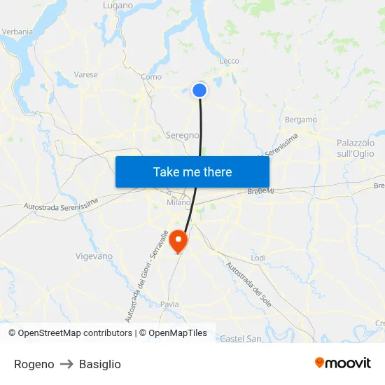 Rogeno to Basiglio map