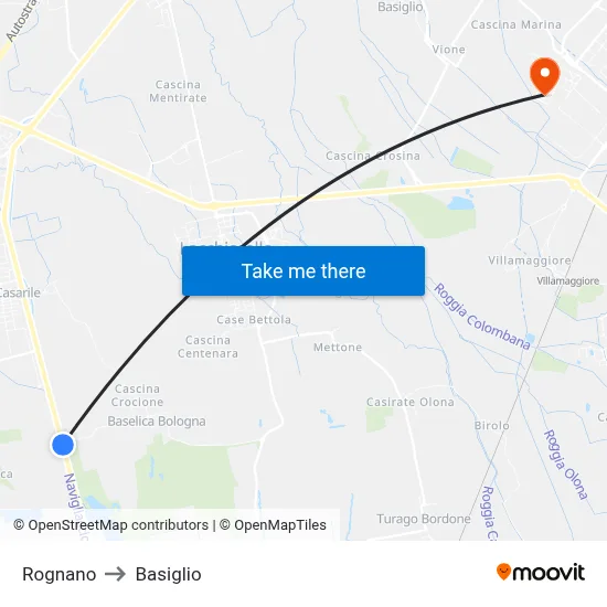 Rognano to Basiglio map
