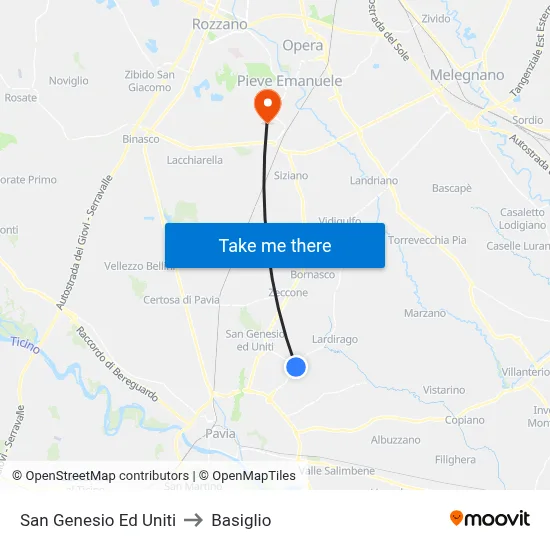 San Genesio Ed Uniti to Basiglio map