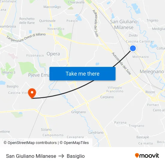 San Giuliano Milanese to Basiglio map