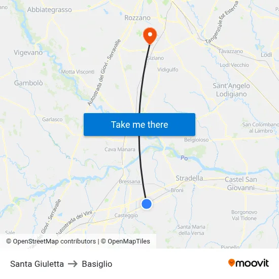 Santa Giuletta to Basiglio map