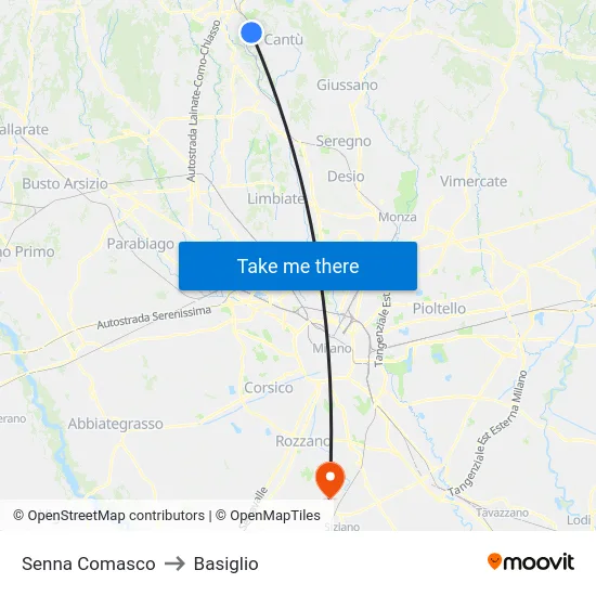 Senna Comasco to Basiglio map