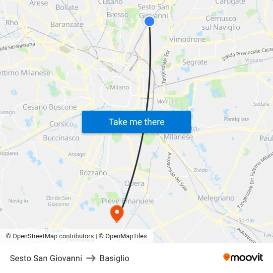 Sesto San Giovanni to Basiglio map
