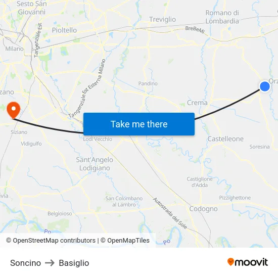 Soncino to Basiglio map