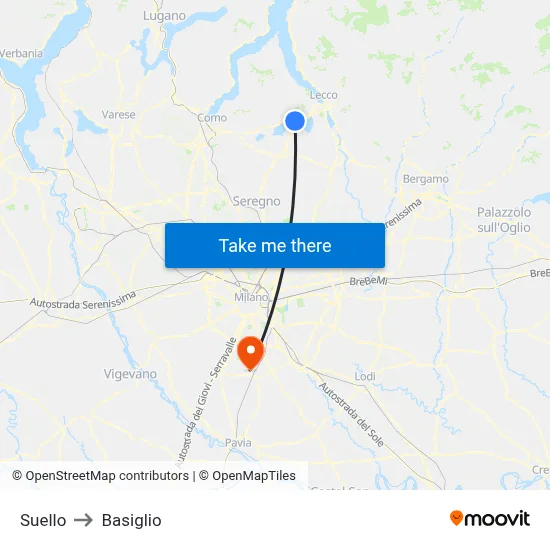 Suello to Basiglio map