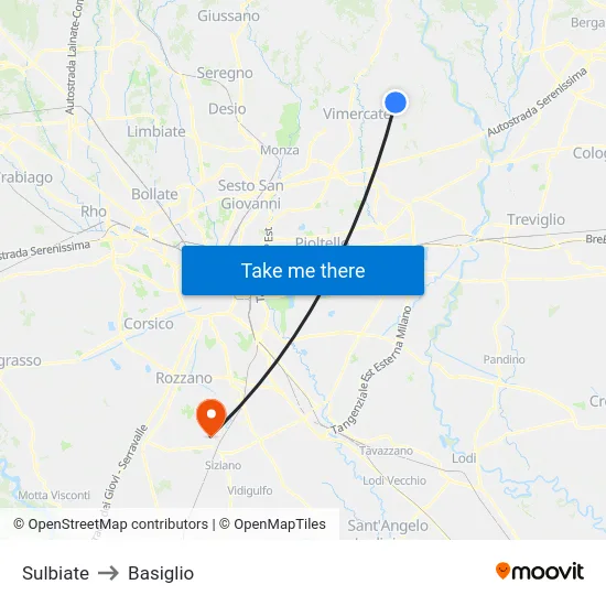 Sulbiate to Basiglio map