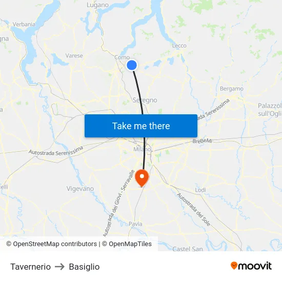 Tavernerio to Basiglio map