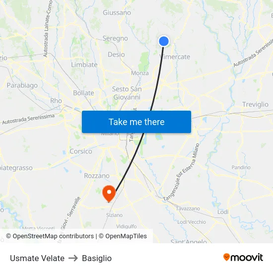 Usmate Velate to Basiglio map