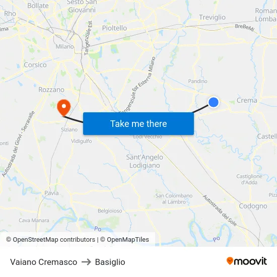 Vaiano Cremasco to Basiglio map