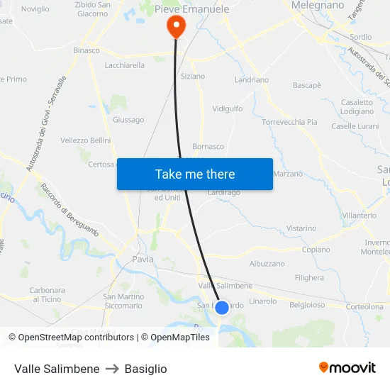 Valle Salimbene to Basiglio map