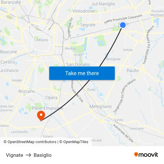 Vignate to Basiglio map