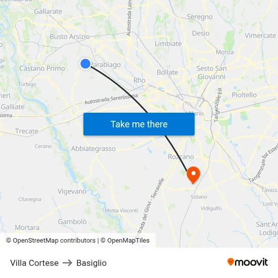 Villa Cortese to Basiglio map
