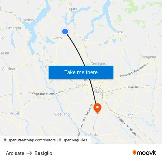 Arcisate to Basiglio map