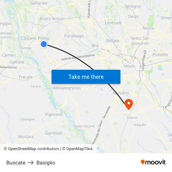 Buscate to Basiglio map