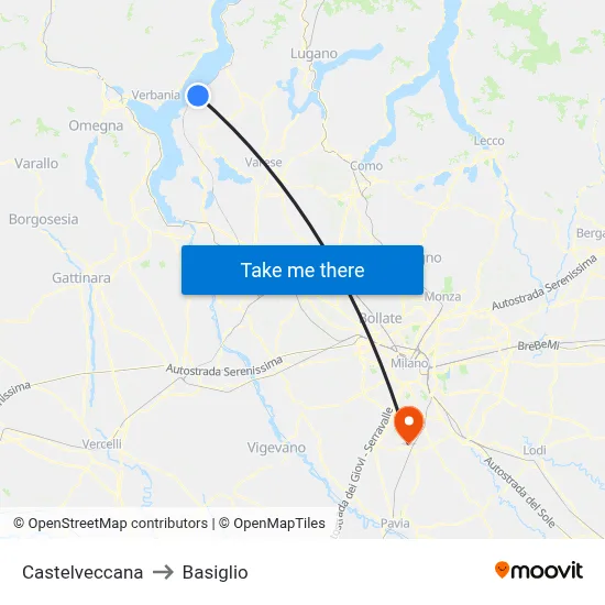 Castelveccana to Basiglio map