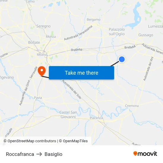 Roccafranca to Basiglio map