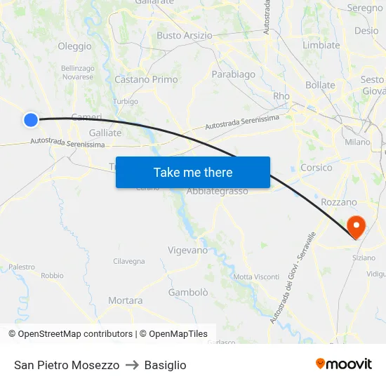 San Pietro Mosezzo to Basiglio map