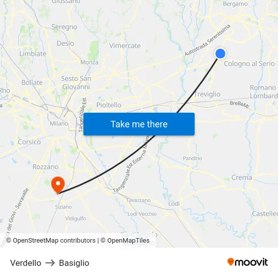 Verdello to Basiglio map