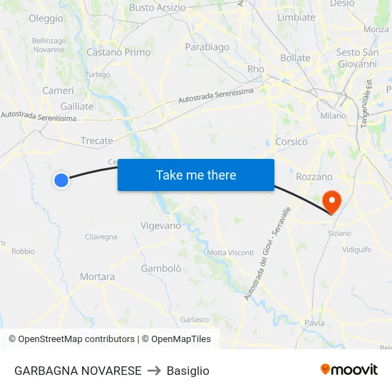 Garbagna Novarese to Basiglio map