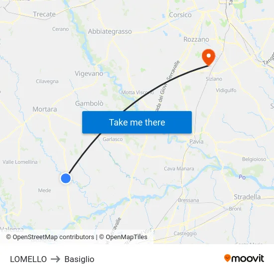 Lomello to Basiglio map