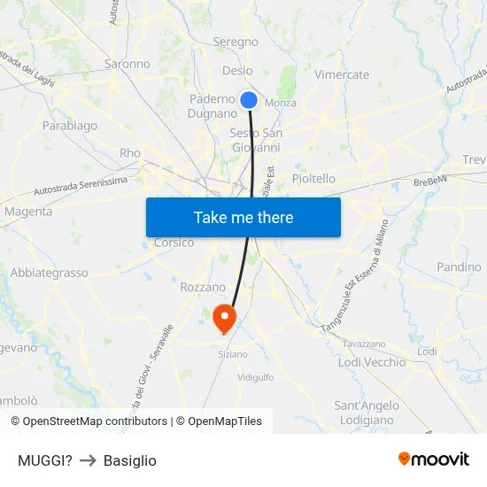 Muggiò to Basiglio map