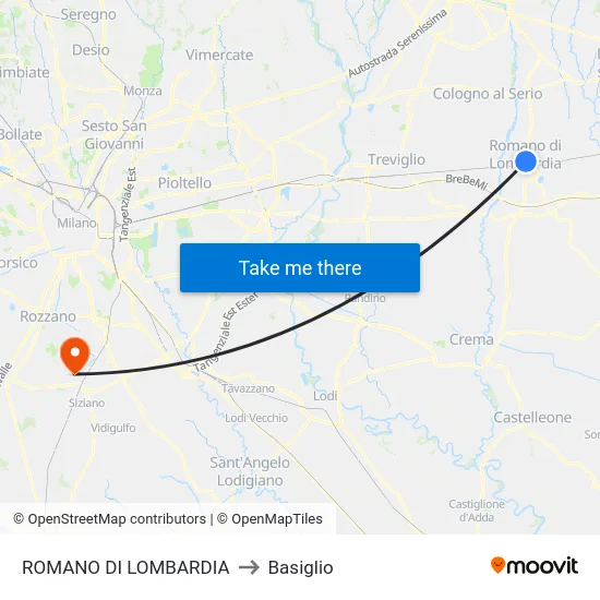 ROMANO DI LOMBARDIA to Basiglio map