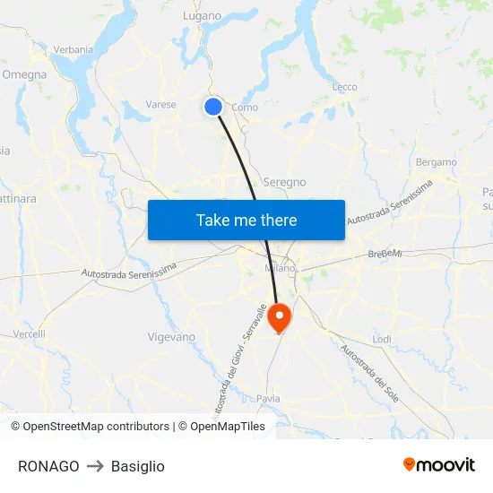 Ronago to Basiglio map