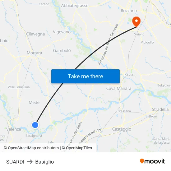 Suardi to Basiglio map