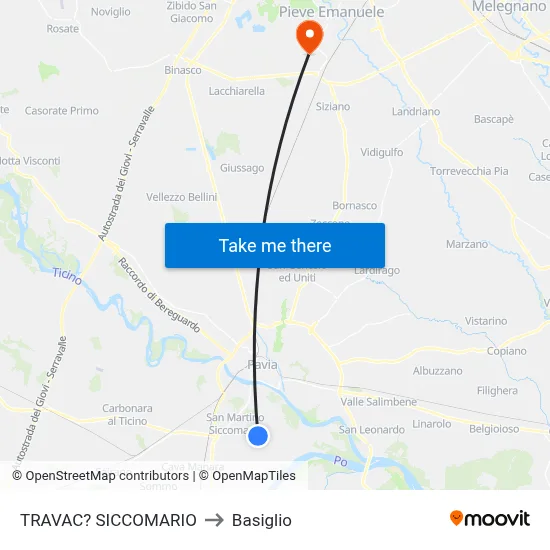 Travacò Siccomario to Basiglio map