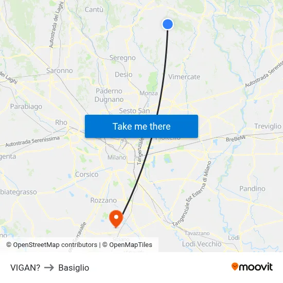 Vigano to Basiglio map