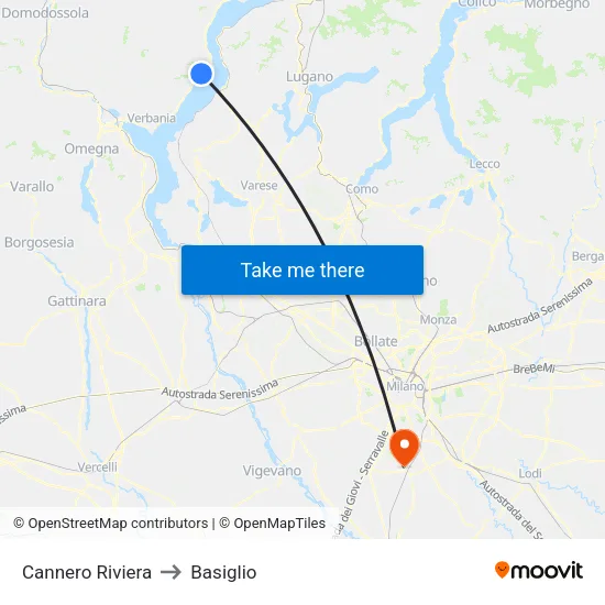 Cannero Riviera to Basiglio map