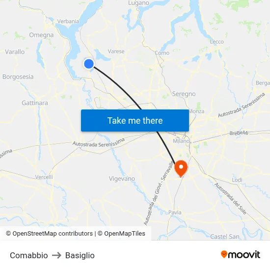 Comabbio to Basiglio map