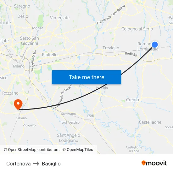 Cortenova to Basiglio map