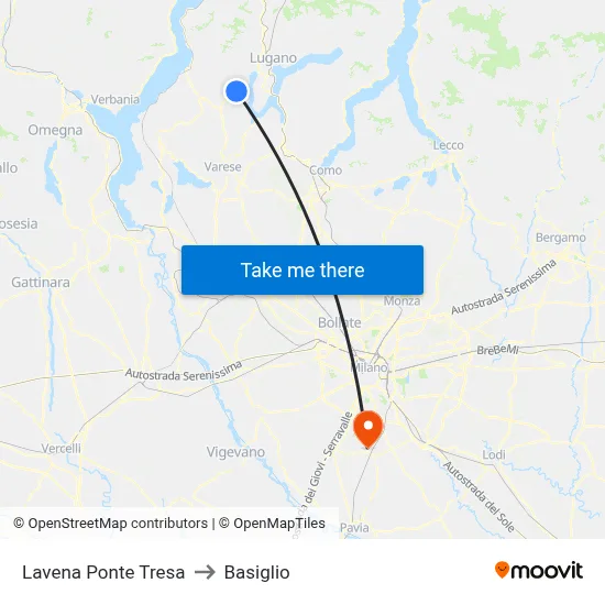 Lavena Ponte Tresa to Basiglio map