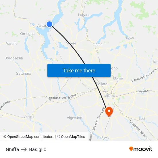 Ghiffa to Basiglio map