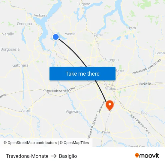 Travedona-Monate to Basiglio map
