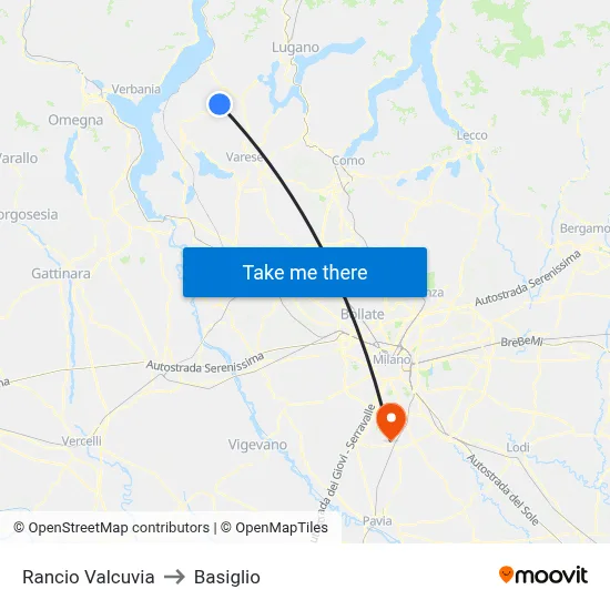 Rancio Valcuvia to Basiglio map