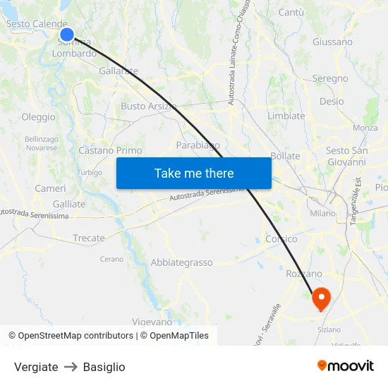 Vergiate to Basiglio map