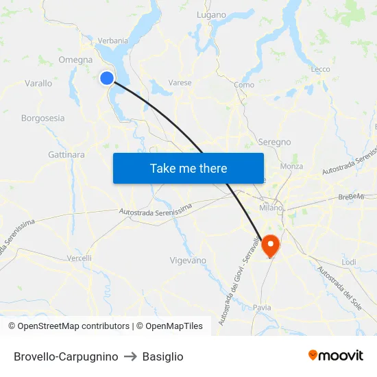 Brovello-Carpugnino to Basiglio map