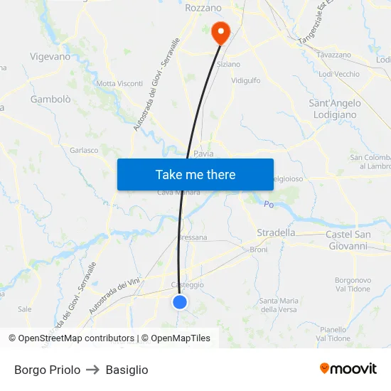 Borgo Priolo to Basiglio map