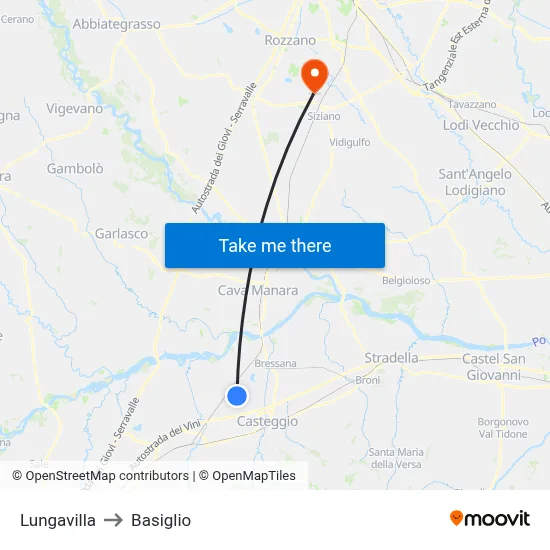 Lungavilla to Basiglio map