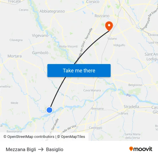 Mezzana Bigli to Basiglio map