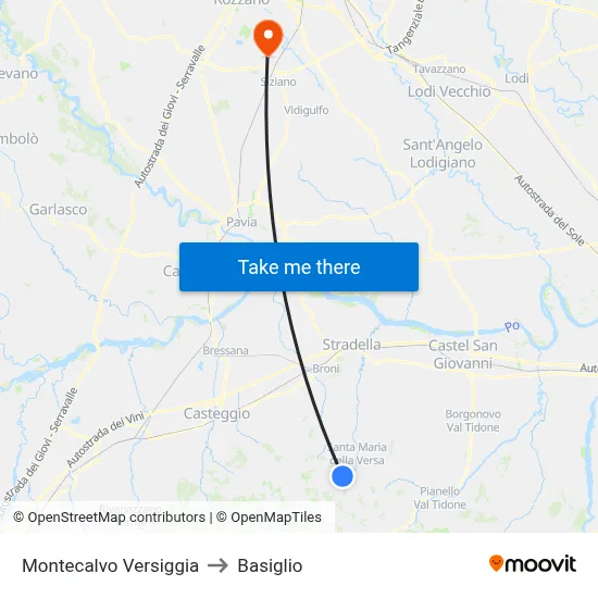 Montecalvo Versiggia to Basiglio map