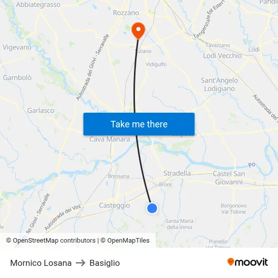Mornico Losana to Basiglio map