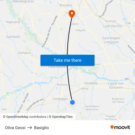 Oliva Gessi to Basiglio map