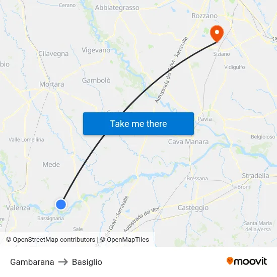 Gambarana to Basiglio map