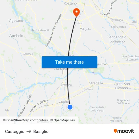 Casteggio to Basiglio map