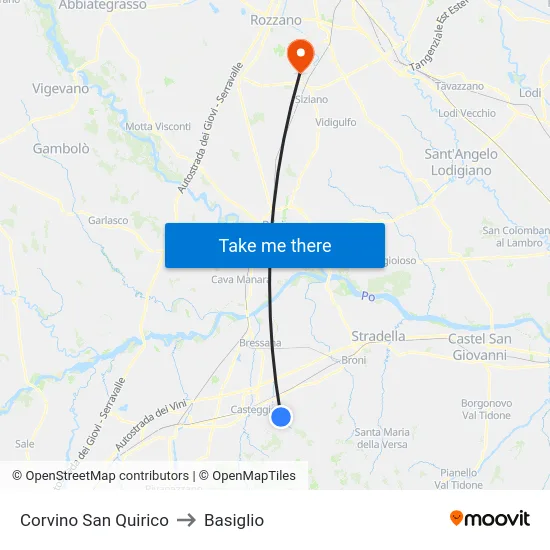 Corvino San Quirico to Basiglio map