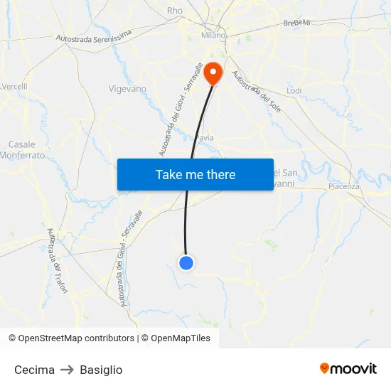 Cecima to Basiglio map