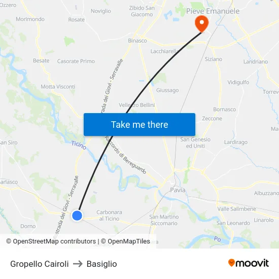 Gropello Cairoli to Basiglio map